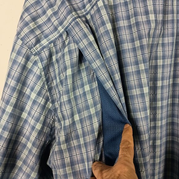 Duluth Mens Blue Plaid Short Sleeve Camp Shirt 3XL Nylon Blend Vented Back - Picture 4 of 5